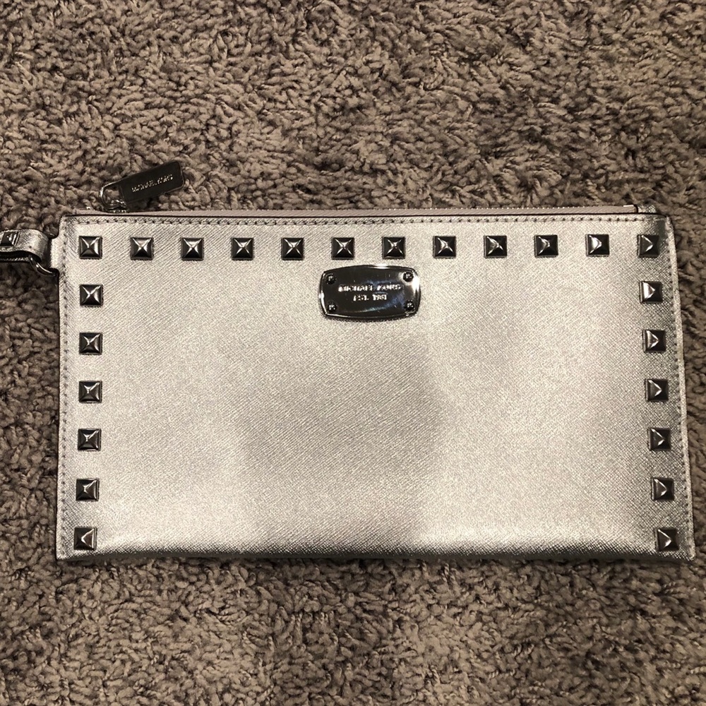 Michael Kors Silver Studded Wristlet